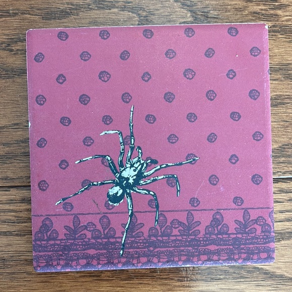 NWOB Set of 4 BASIS Ceramic Spooky Goth Decor Tiles Drink Coasters Cork Backing - Picture 7 of 7